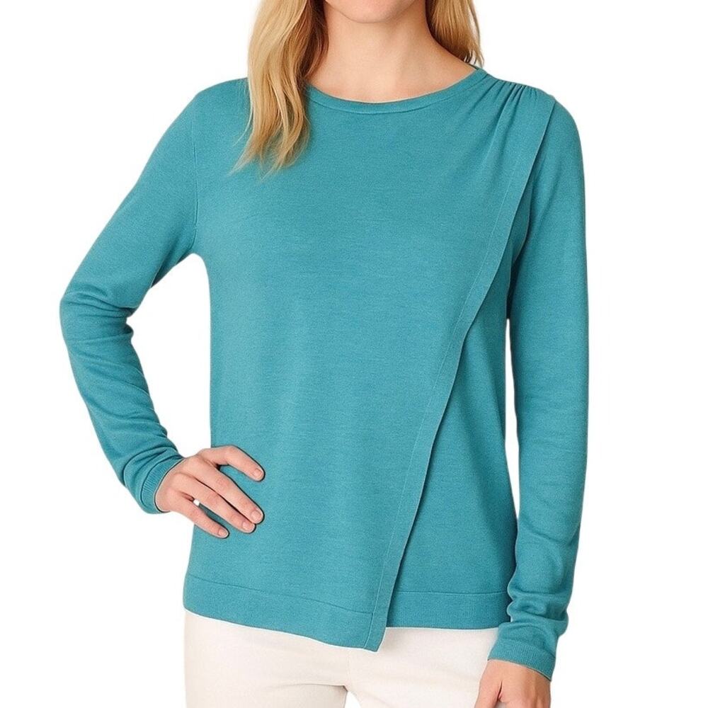 2/$15 The Limited Wool Blend Faux Wrap Sweater Blue Long Sleeve Pullover Size XS